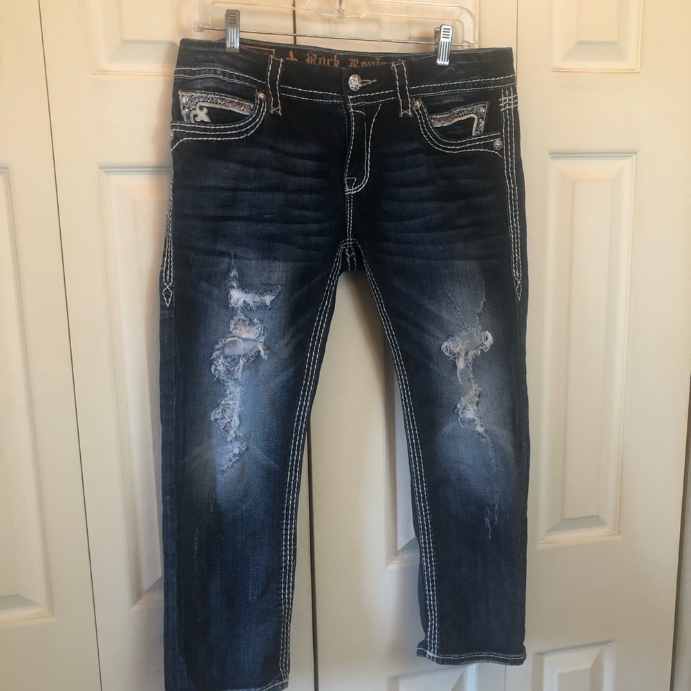 Rock Revival Dark Indigo Distressed Ankle Jeans